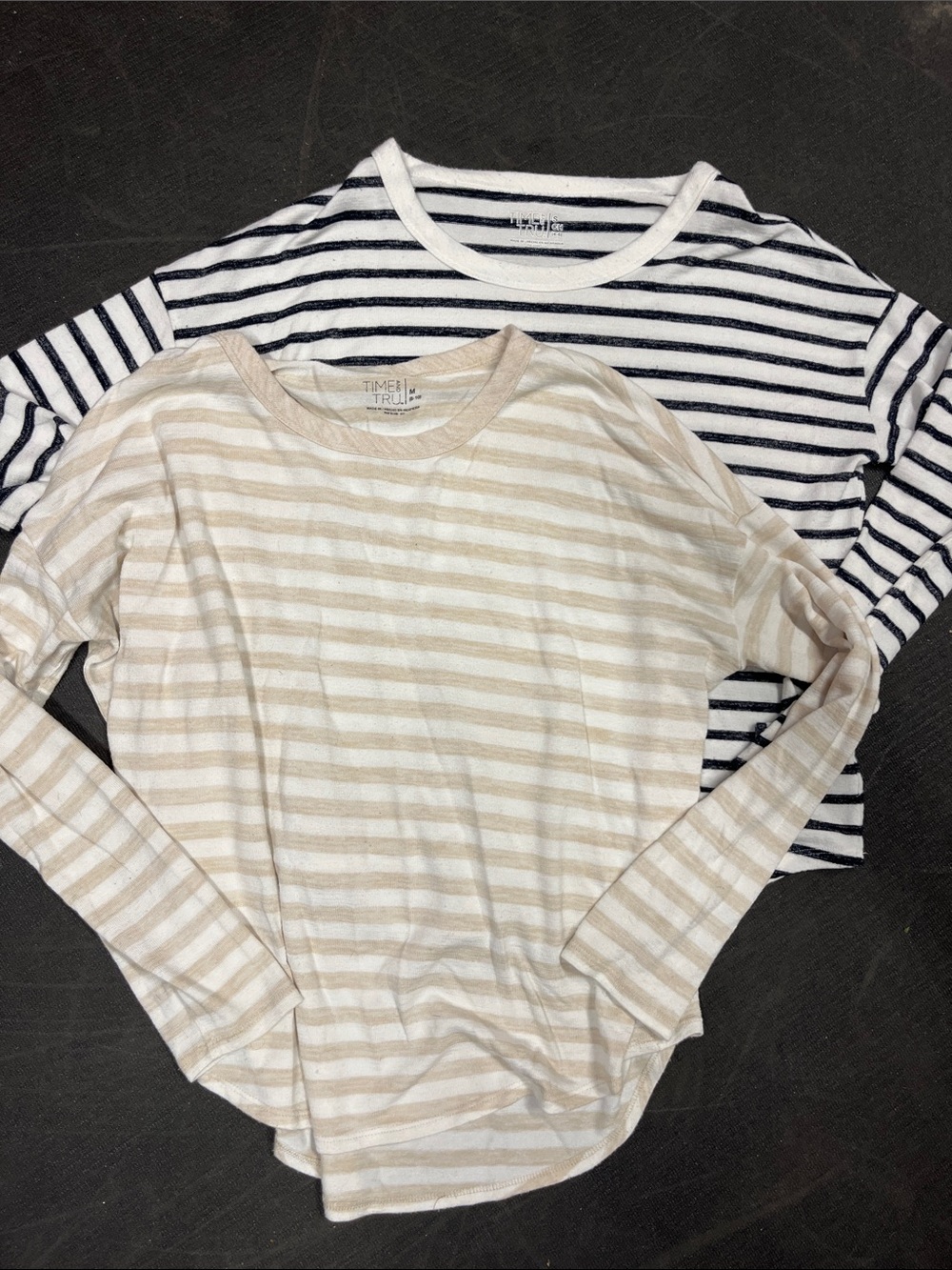 Time and Tru Striped Long Sleeve Tee Duo - Navy & Beige